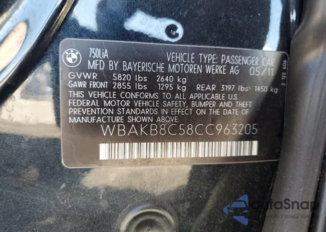 2012 BMW 750 Li z USA, uszkodzony, nr VIN WBAKB8C58CC963205